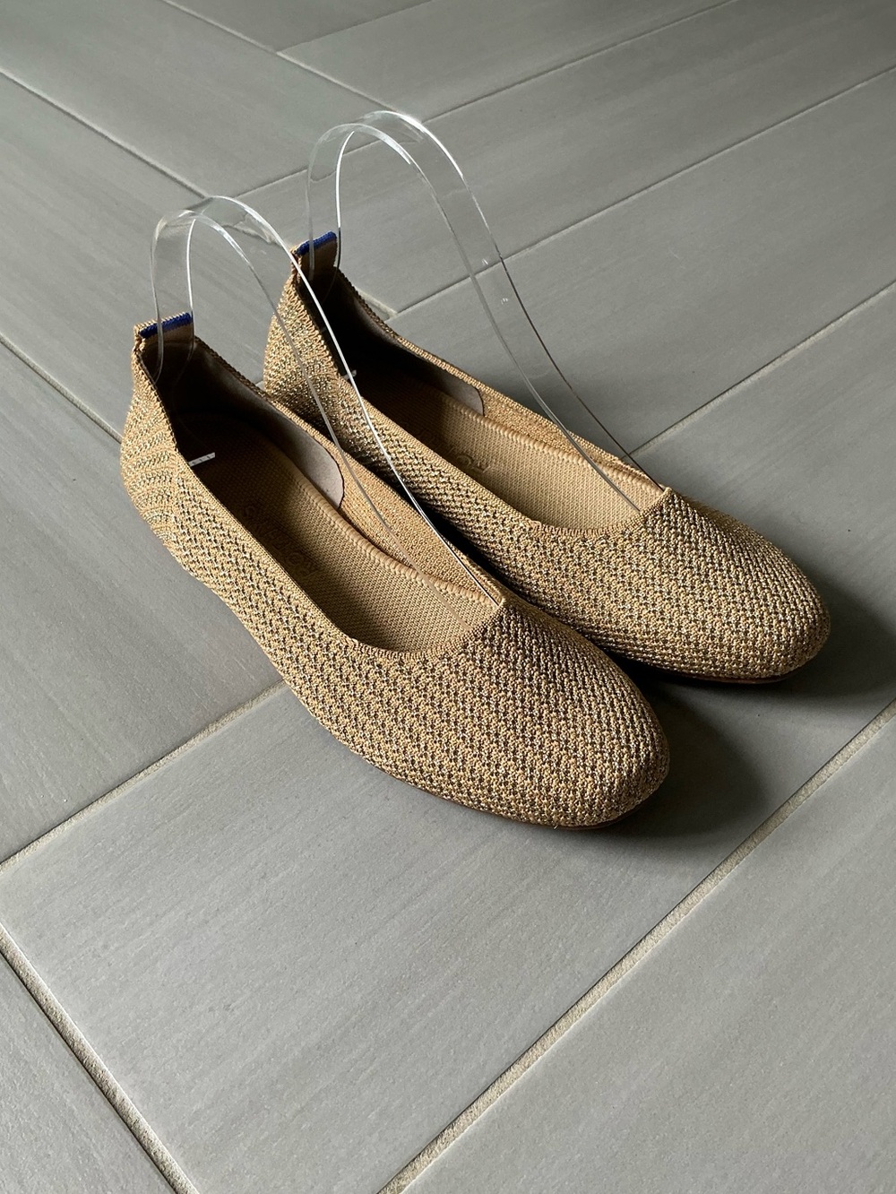 Rothy's Rounded Toe Woven Ballet Flats in Metallic Tan